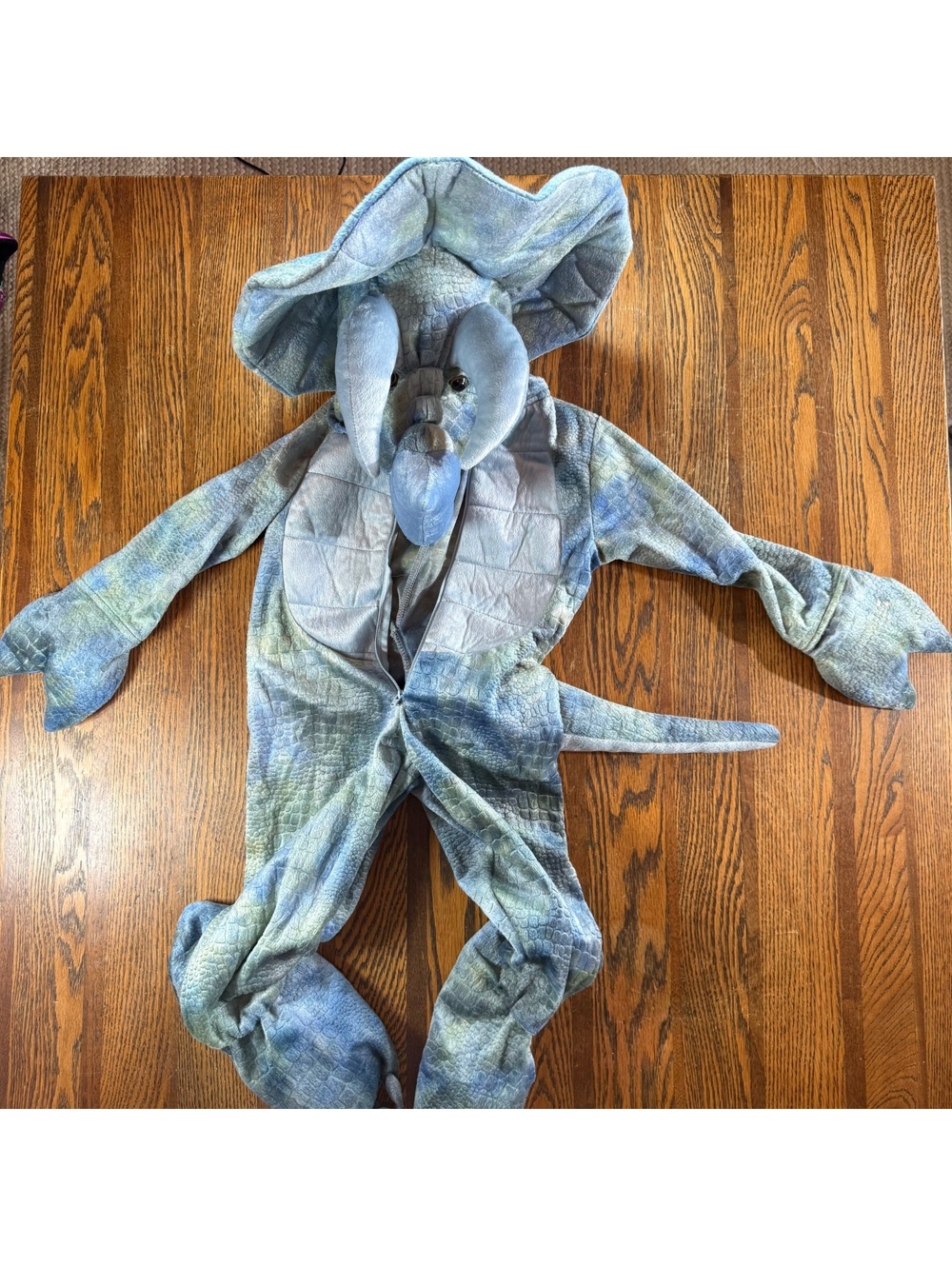 Plush Blue Triceratops Dinosaur Costume Jumpsuit Full Body Hooded Tail 2T